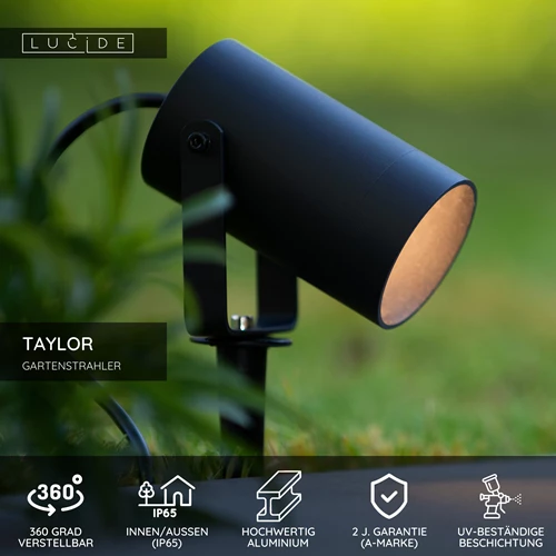 Lucide TAYLOR - Gartenstrahler - Ø 10 cm - 1xGU10 - IP65 - Schwarz - USP